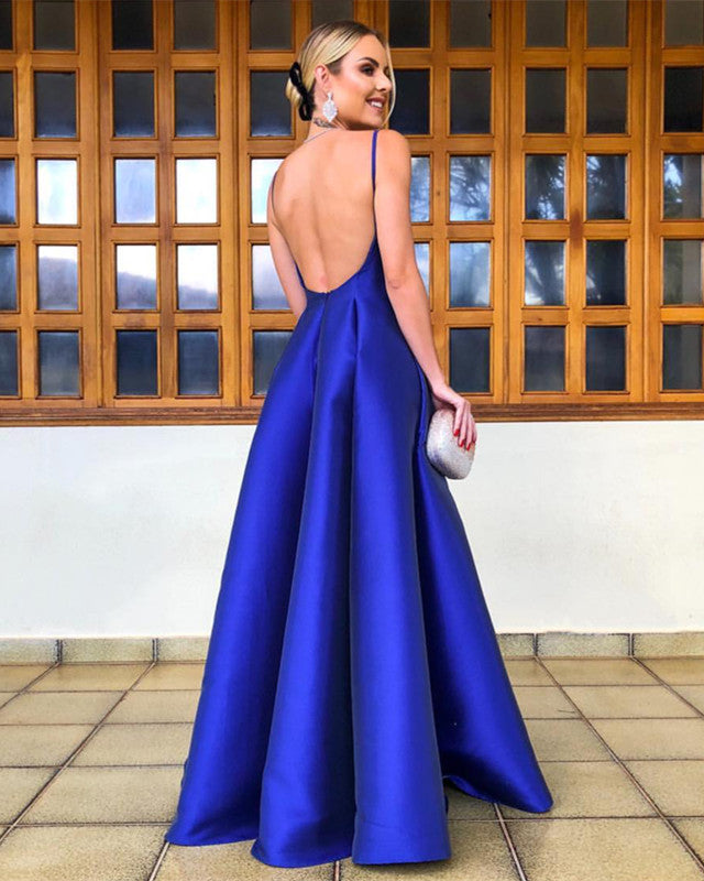 Backless Blue Prom Dresses