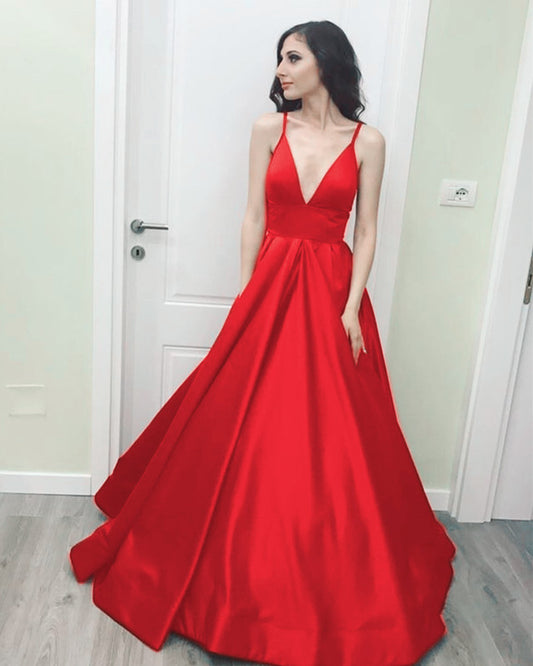 Plunge Prom Dresses Red