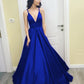 Royal Blue Prom Dresses Plunge Neck