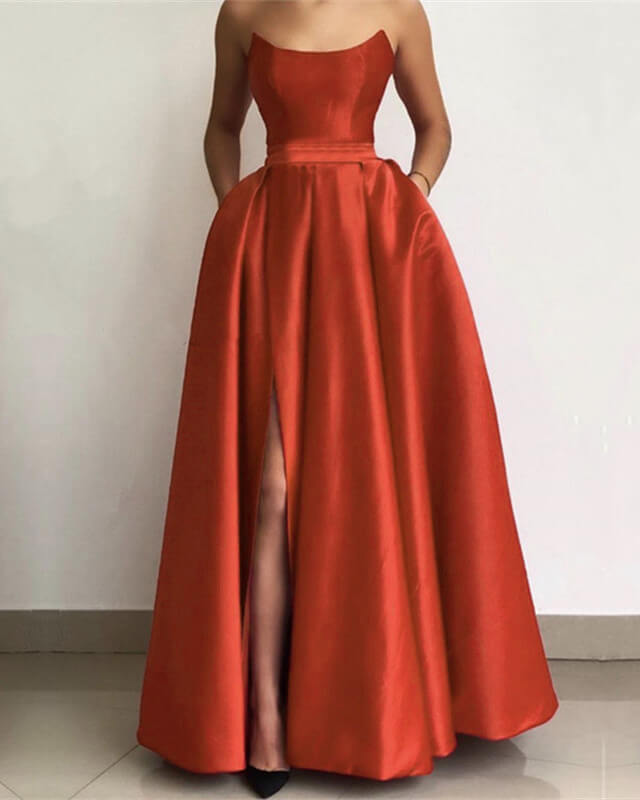 Burnt Orange Satin Prom Dresses