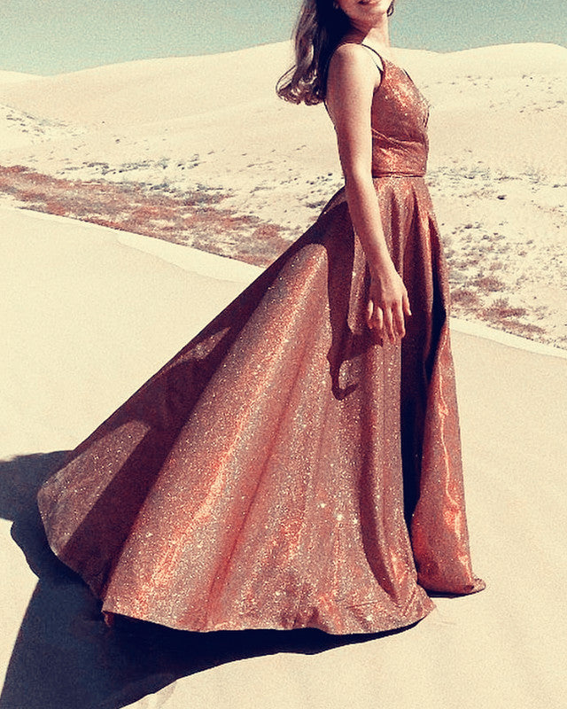 Gold Glitter Prom Dresses