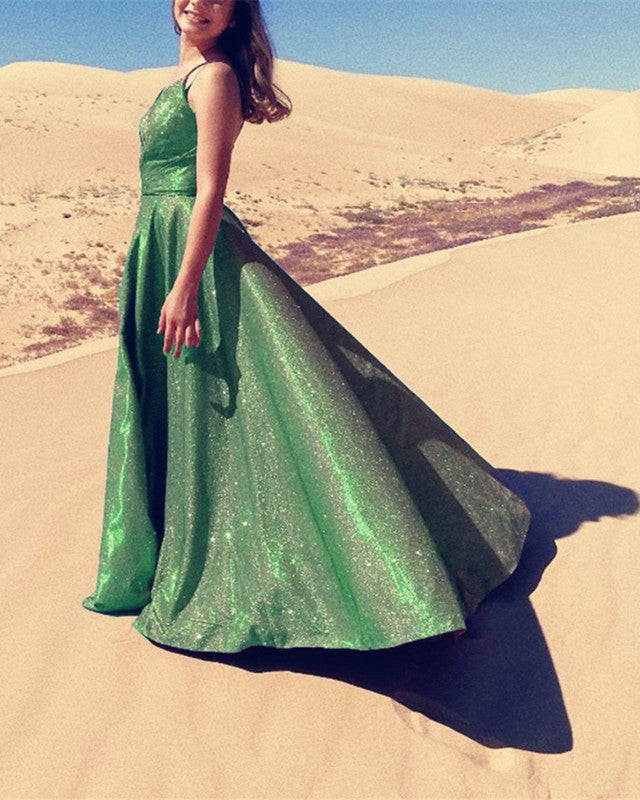Green Glitter Prom Dresses