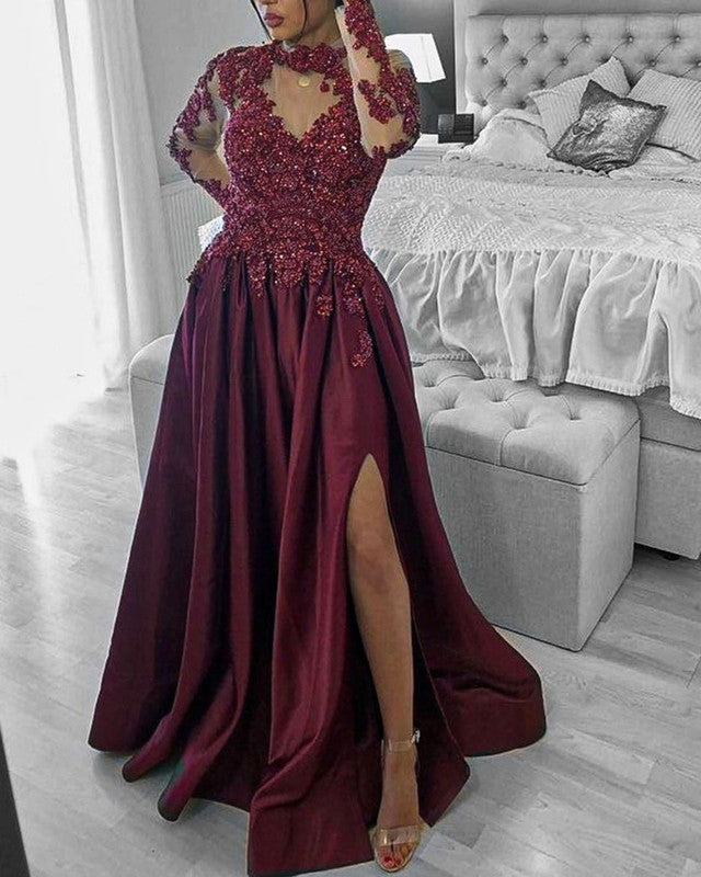 Burgundy Prom Dresses Long Sleeves