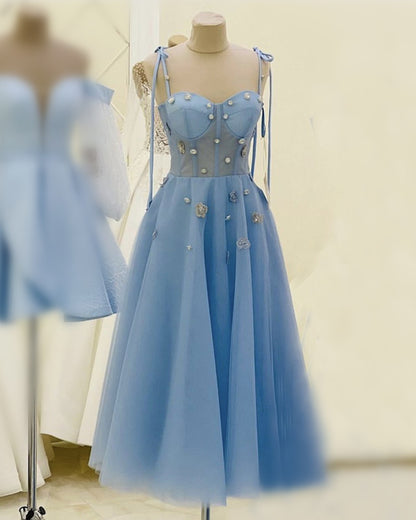Fairy Blue A-line Corset Midi Dress