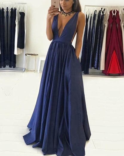Navy Blue Prom Dresses With Pockets