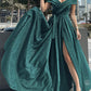 Long Emerald Sparkly Dress With Slit