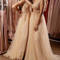 Tulle Empire Prom Dresses V Neck Sequin Beaded