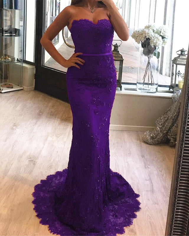 Purple Mermaid Prom Dresses Lace