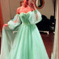 Long Sleeves Tulle Prom Off The Shoulder Dresses Appliques