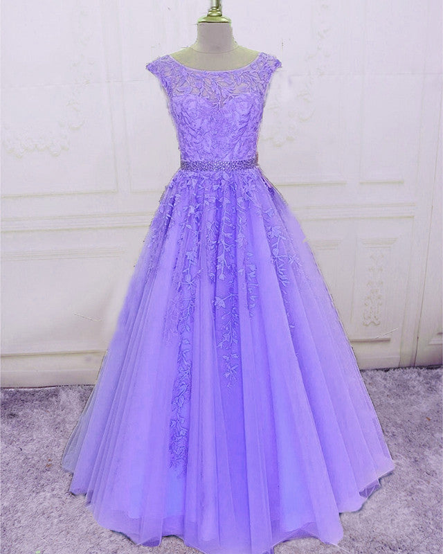 Lavender Prom Dresses Lace Embroidery