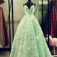Beaded Tulle Prom Dresses Ball Gown Plunge Neck