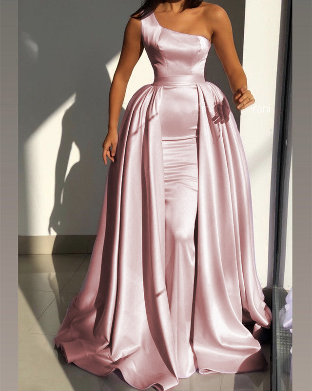 Dusty Pink Mermaid Prom Dresses One Shoulder