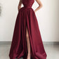 One Shoulder Split Satin Prom Dresses With Pockets
