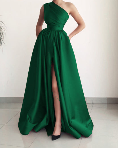 Green Prom Dress One Shoulder