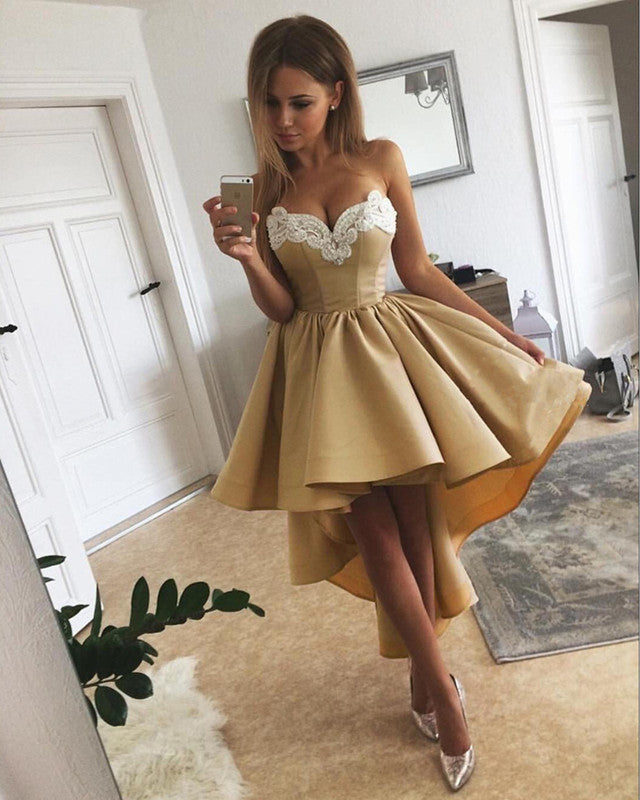 High Low Prom Dresses Sweetheart Embroidery