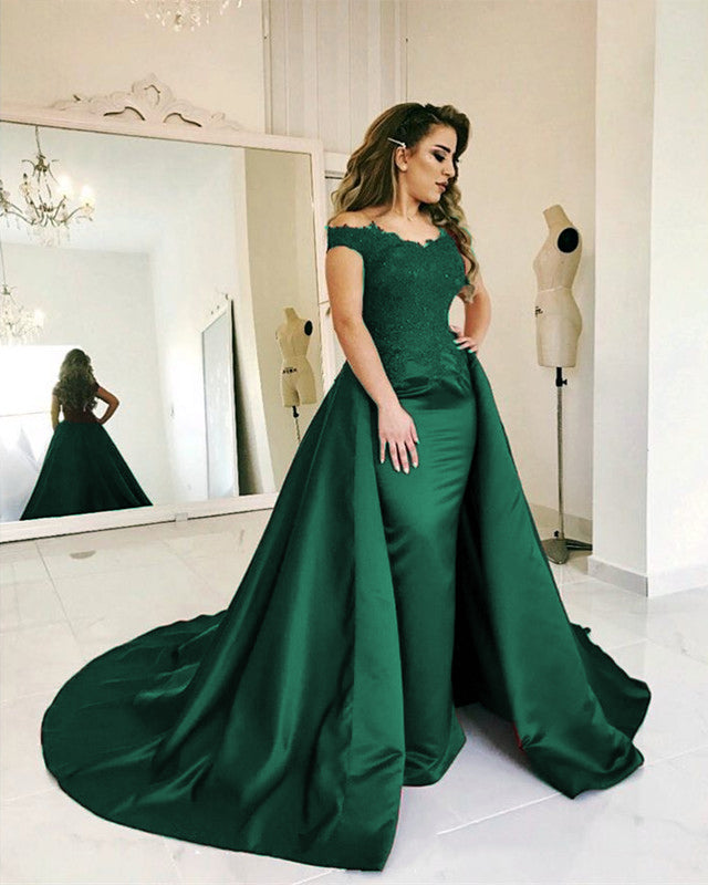 Mermaid Satin Prom Dresses Lace Off The Shoulder