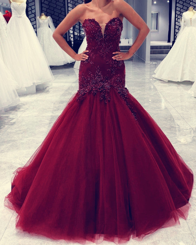 Sweetheart Mermaid Prom Dresses Lace Appliques