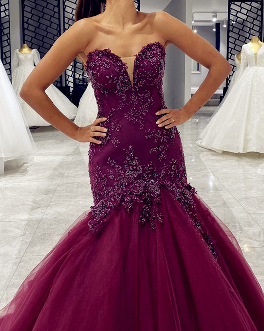 Sweetheart Mermaid Prom Dresses Lace Appliques