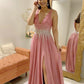 Ombre Sequins Beaded Prom Dresses Long Chiffon Split