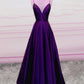 Sexy Long Satin Prom Dresses Plunge Neck