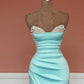 Mermaid Beaded Strapless Blue Satin Split Dress