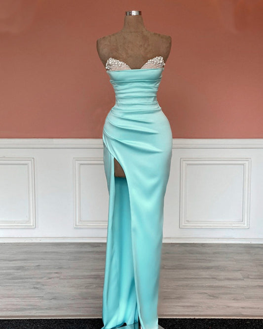 Mermaid Light Blue Satin Gown