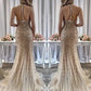 Beaded Mermaid Evening Dress Halter Split Prom Gowns