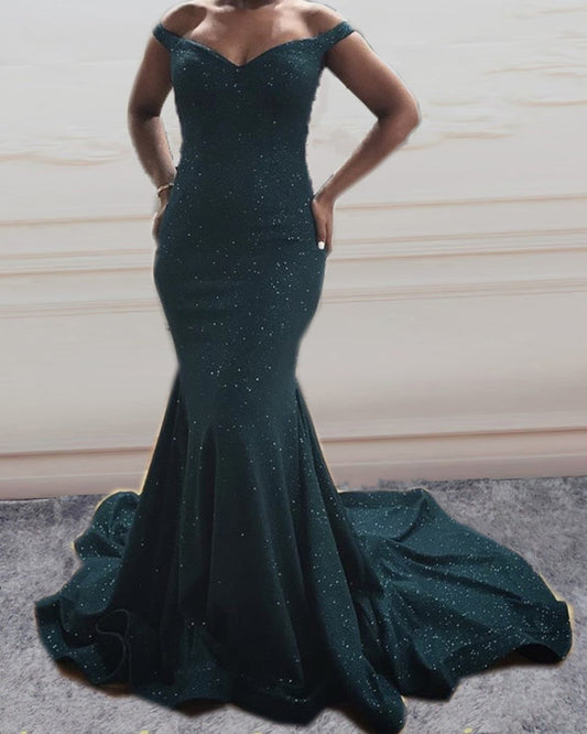 Sparkly Velvet Mermaid Prom Dresses Off The Shoulder