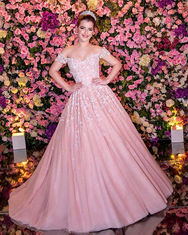 Tulle Princess Prom Dresses Off The Shoulder Lace Embroidery