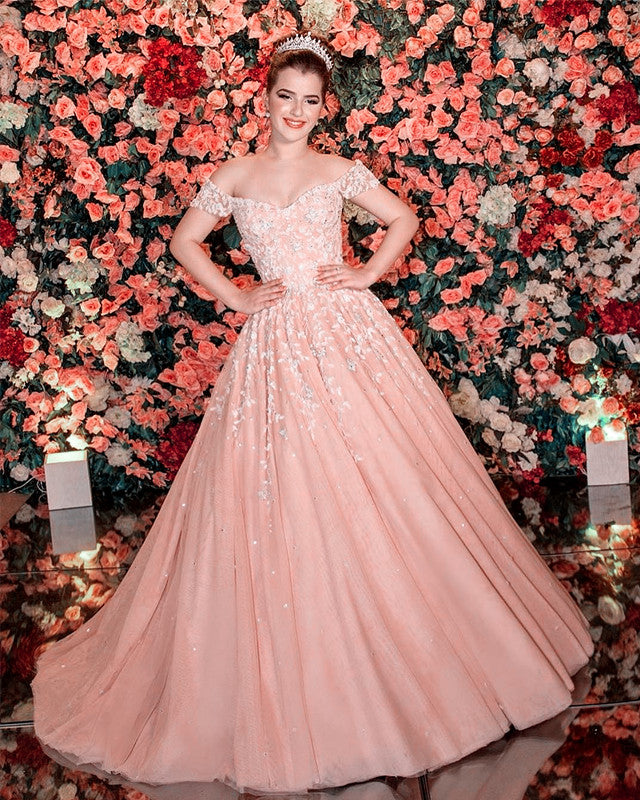 Tulle Princess Prom Dresses Off The Shoulder Lace Embroidery – Lisposa