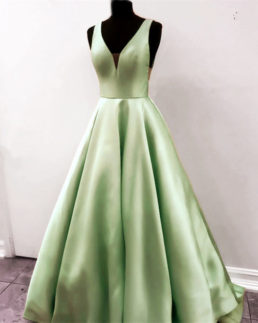 Sage Satin Prom Long Dress