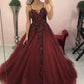Spaghetti Straps Ball Gown Organza Prom Dresses Lace Beaded