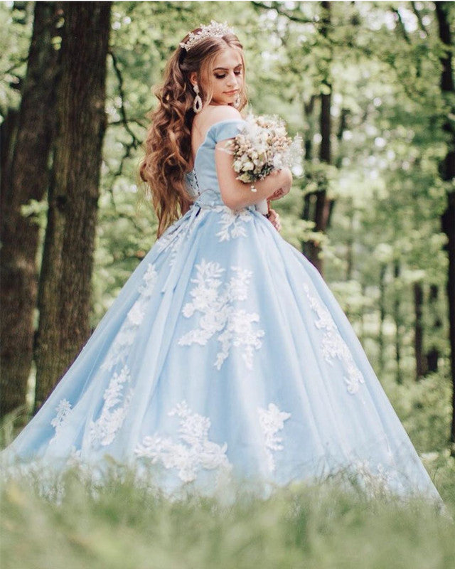 Ball Gown Prom Dresses Off The Shoulder Lace Embroidery