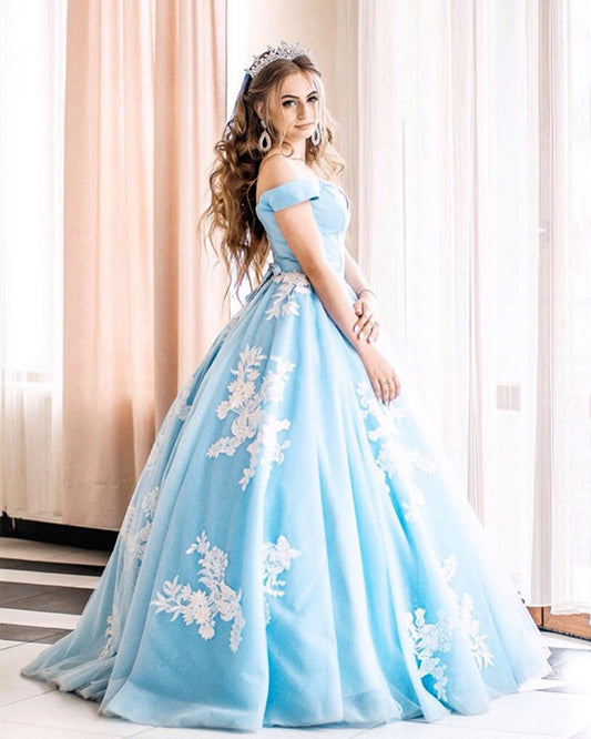 Ball Gown Prom Dresses Off The Shoulder Lace Embroidery