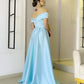 A-line Prom Dresses Long Satin Split Off The Shoulder