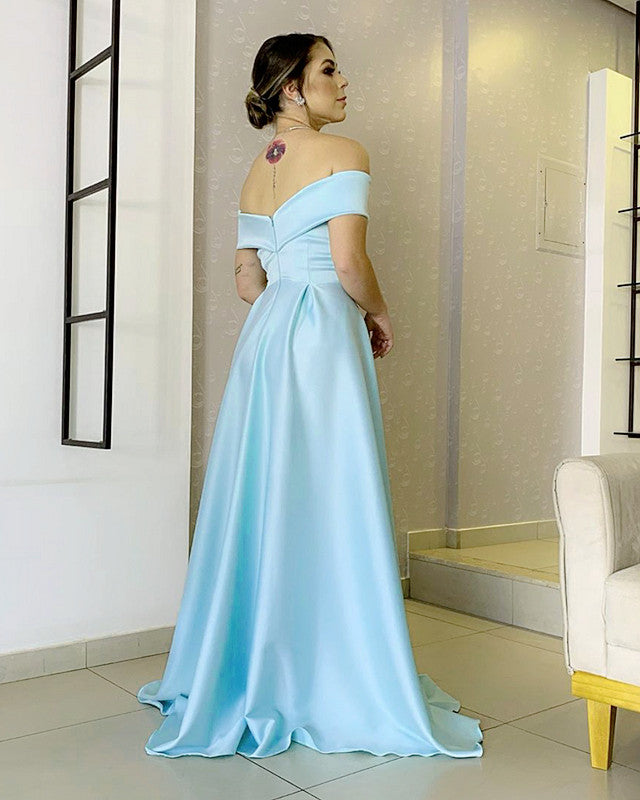 A-line Prom Dresses Long Satin Split Off The Shoulder