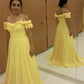 Yellow Flowers Off The Shoulder Chiffon Dress
