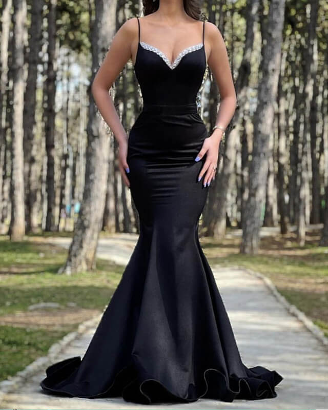 Mermaid Black Satin Prom Dress