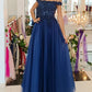 Tulle Prom Dresses Lace Appliques Off The Shoulder Floor Length