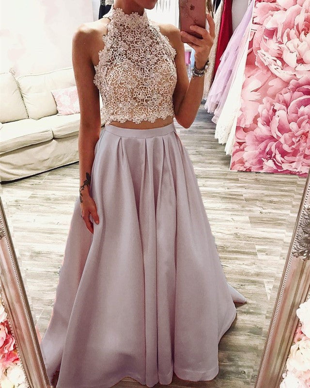 Halter Neck Prom Dresses Two Piece Crop Top Lisposa Halter Neck Prom Dresses Two Piece Crop Top Lisposa