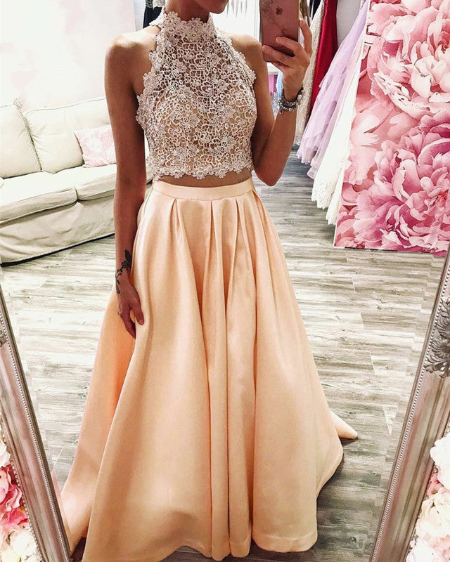 Two Piece Prom Dresses 2021 Peach