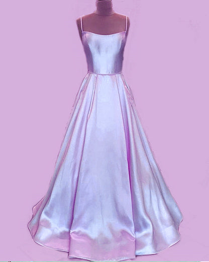 Long Satin Prom Dresses Spaghetti Straps Strapless