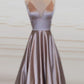 A-line Prom Dresses Long Satin V Neck Empire Gowns