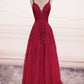 Burgundy Tulle Prom Dress 2023