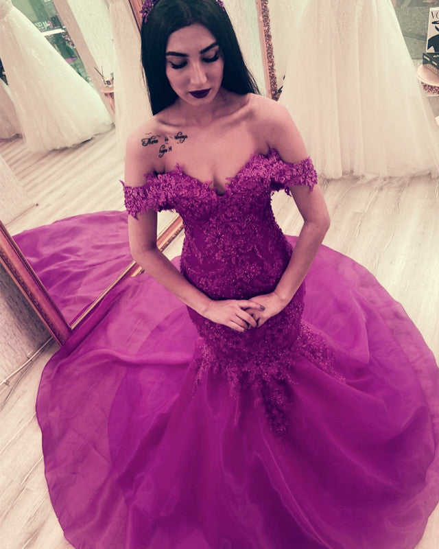 Mermaid Lace Beaded Prom Dresses Tulle Court Train