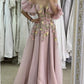 Long Tulle Prom Dresses Lace Embroidery Ruffles Sleeves