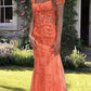 Mermaid Orange Lace Cap Sleeve Dress
