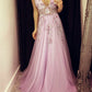 Elegant Lace Appliques V Neck Empire Prom Dresses