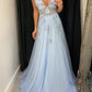 Elegant Lace Appliques V Neck Empire Prom Dresses