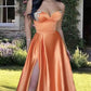 Long Orange Satin Sweetheart Split Gown